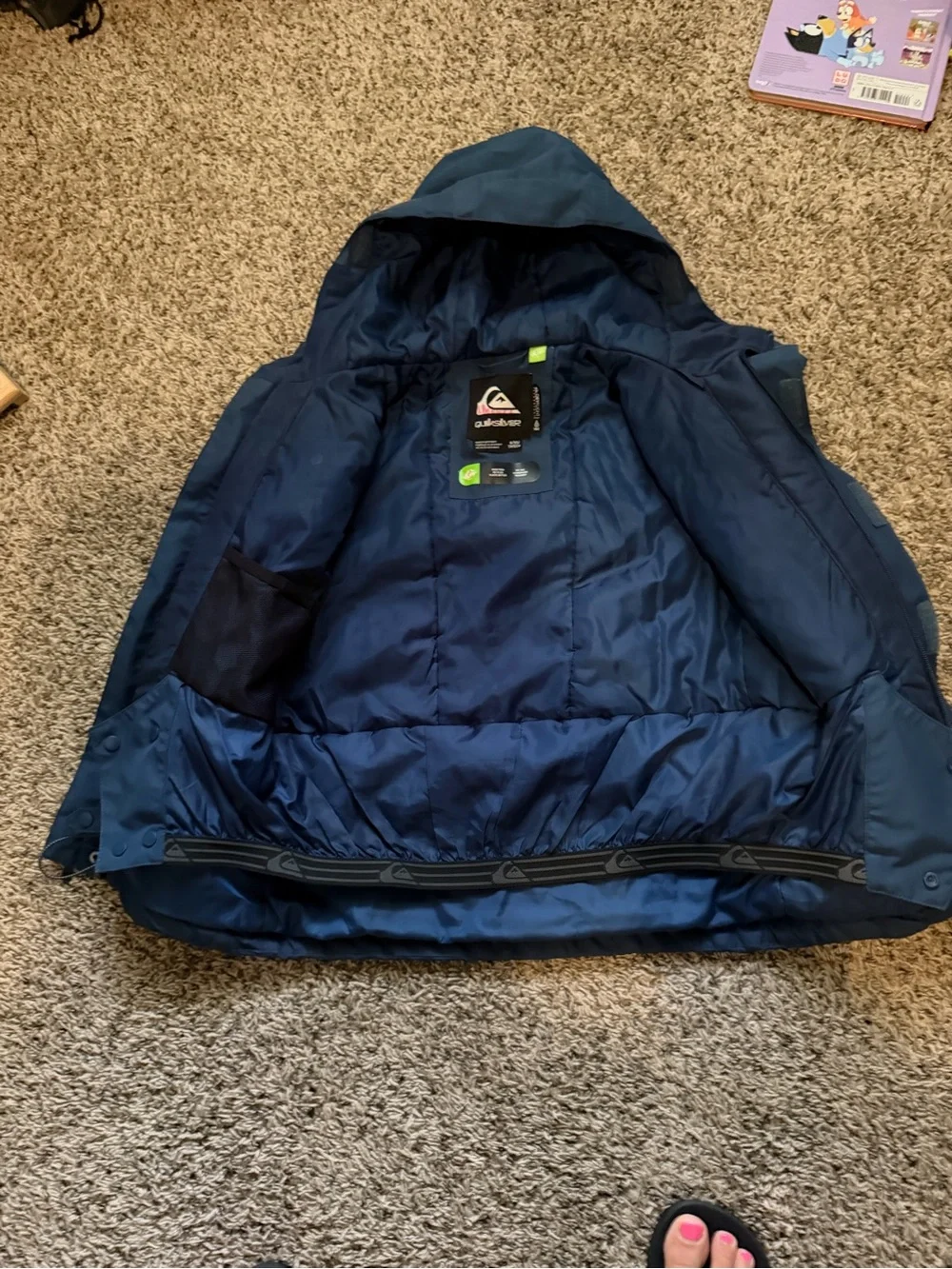 Quiksilver Kids Navy and Mustard Hooded Puffer Jacket